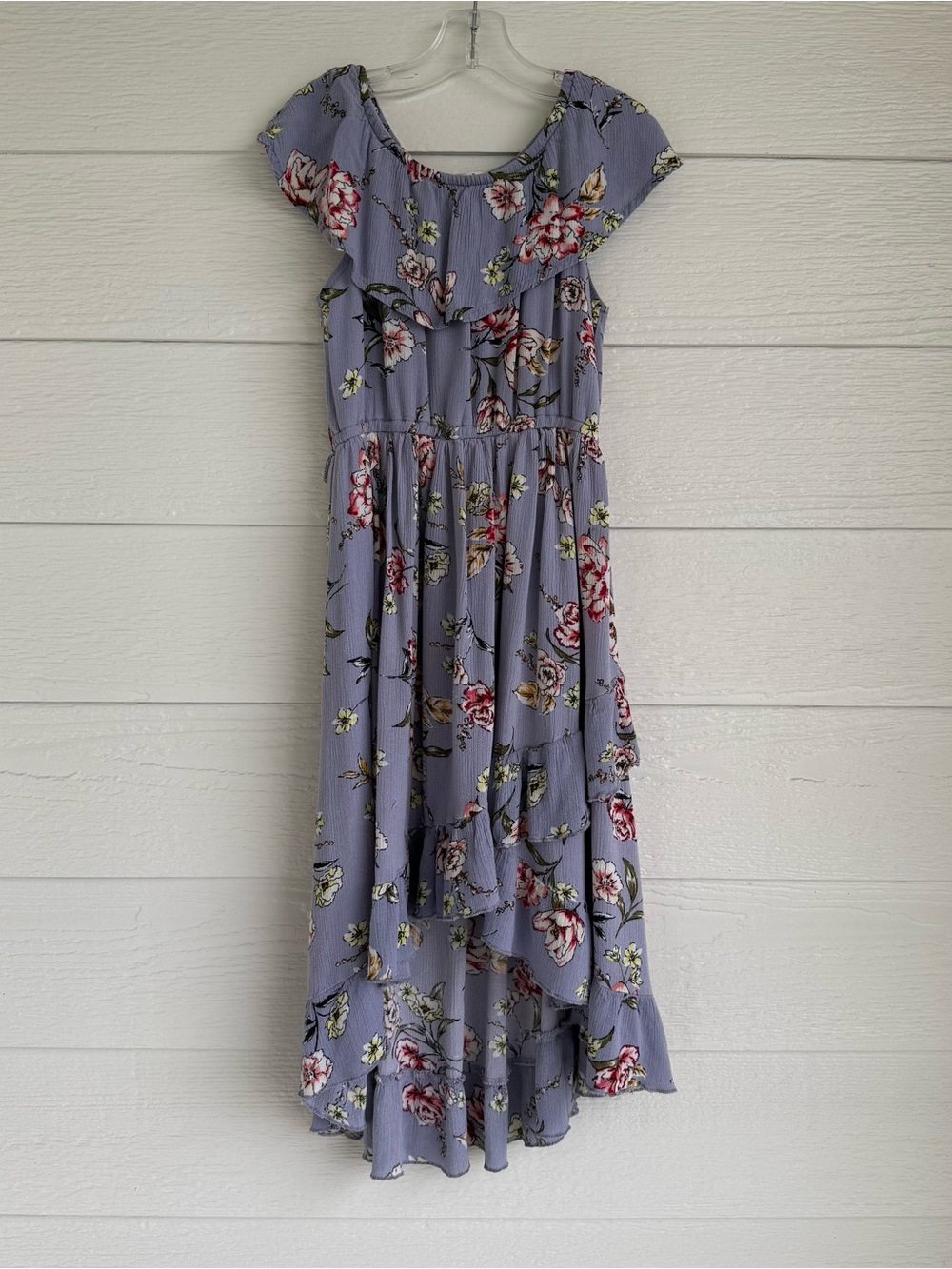 Lavender Floral Ruffle High-Low Girls Maxi Dress Size 8 Boho Cottage